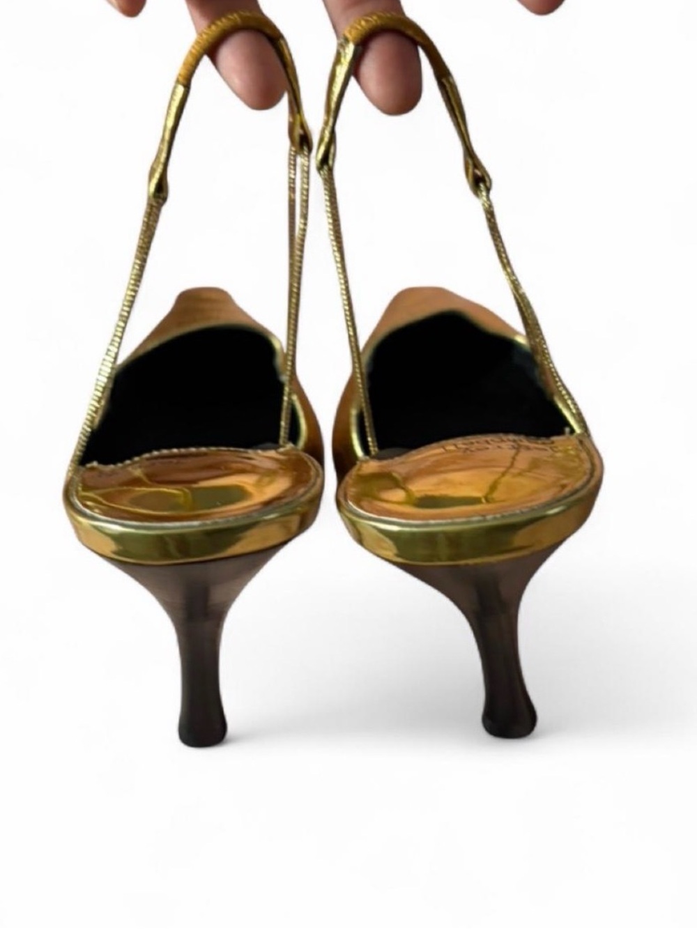Jeffrey Campbell Metallic Gold Croc-Embossed Pointed Slingback Heels - Picture 3 of 5